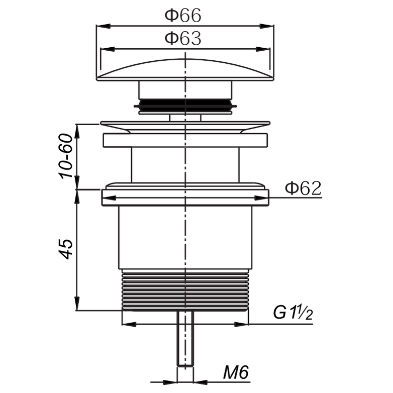Zenmo Universal Pop Up Waste dimensions