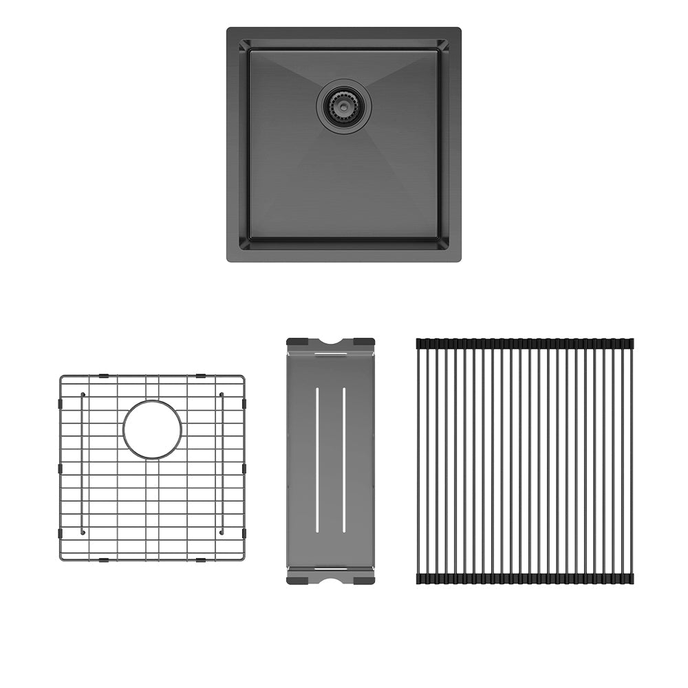 Fienza Hana 32L Single Kitchen Sink Kit - PVD Carbon Metal