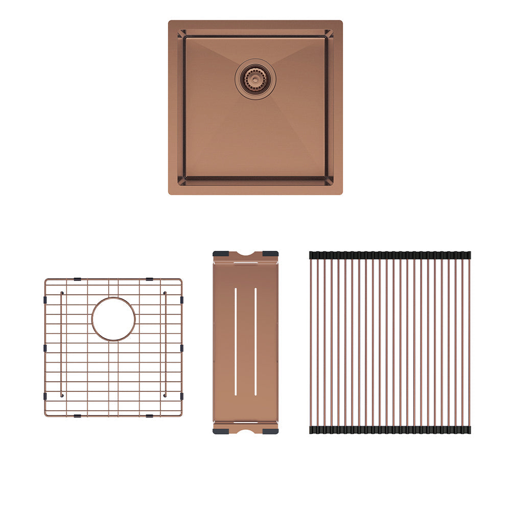 Fienza Hana 32L Single Kitchen Sink Kit - PVD Rugged Brass