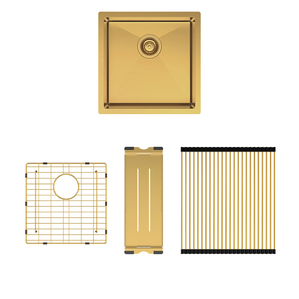 Fienza Hana 32L Single Kitchen Sink Kit - PVD Rugged Brass
