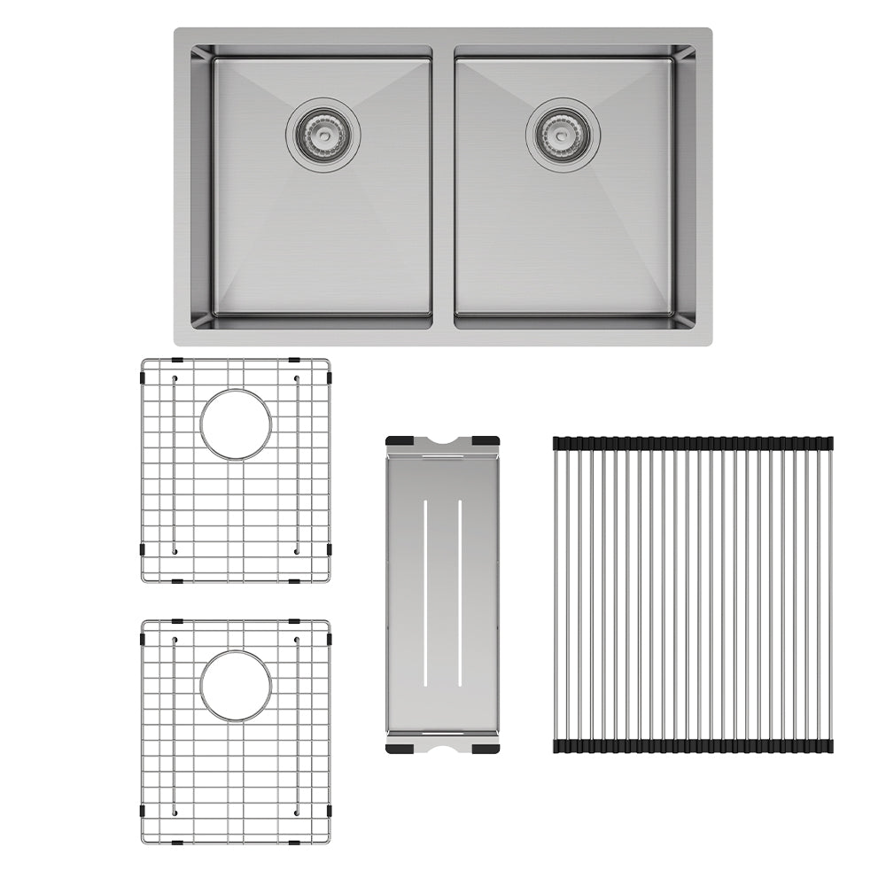 Fienza Hana 27L/27L Double Kitchen Sink Kit - Stainless Steel