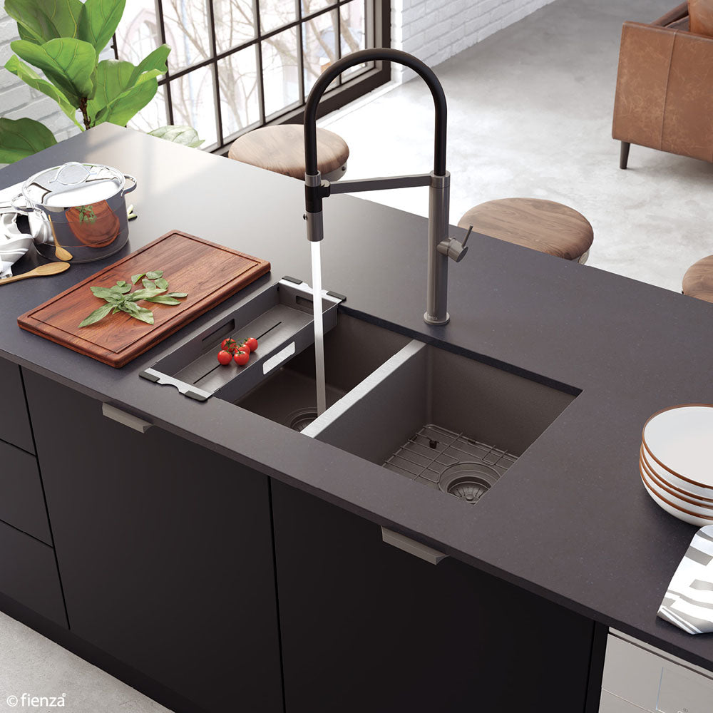 Hana 27L/27L Double Kitchen Sink, PVD Carbon Metal