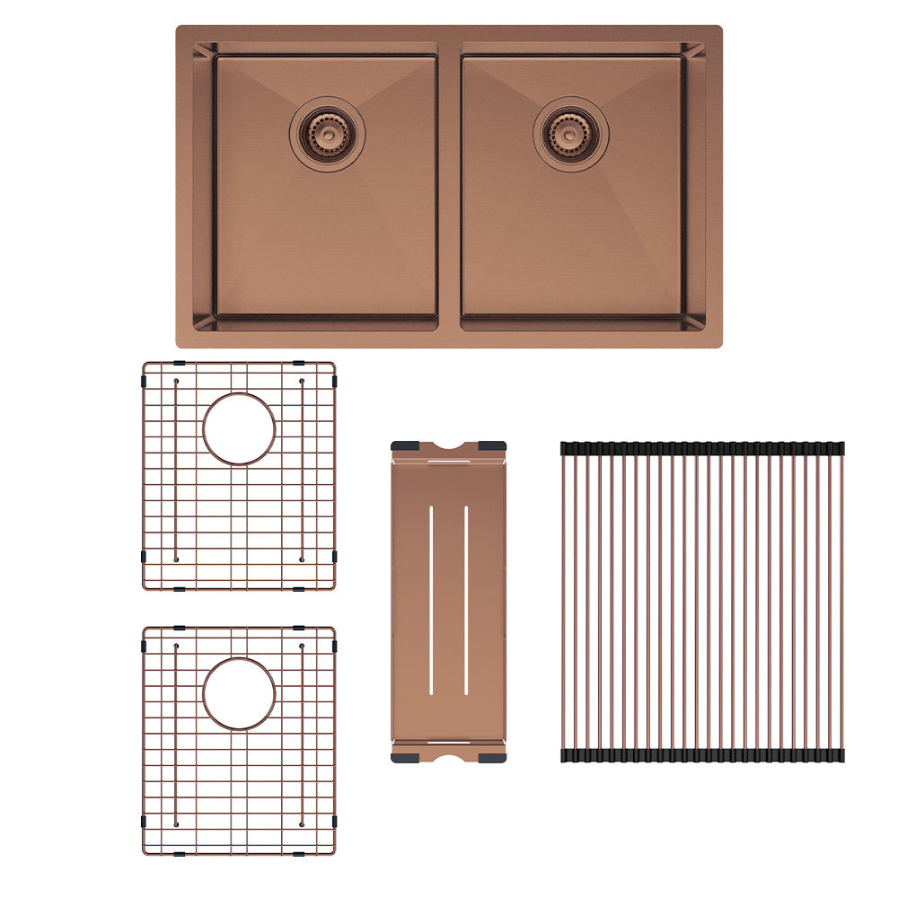 Fienza Hana 27L/27L Double Kitchen Sink Kit - Brushed Copper