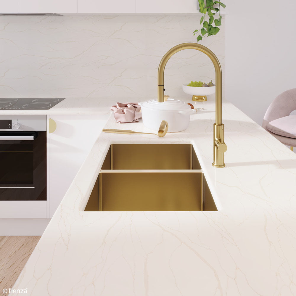 Hana 27L/27L Double Kitchen Sink, PVD Rugged Brass