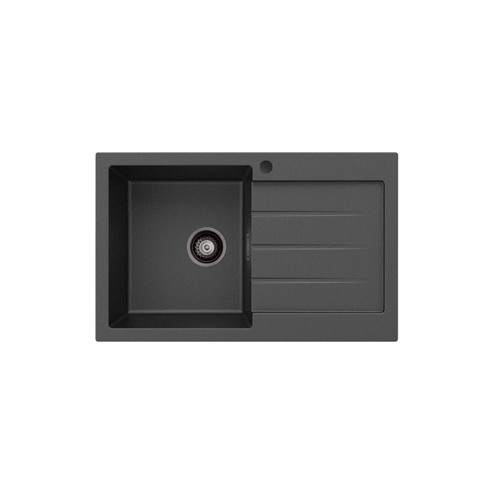 Kuro Granite 32L Single Kitchen Sink with Drainer, Left Bowl, Matte Black