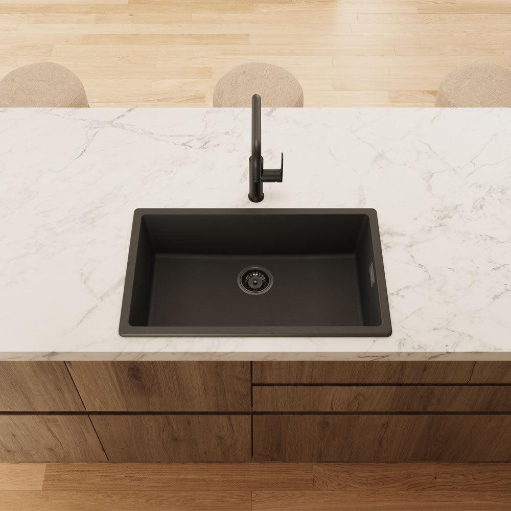 Kuro Granite 53L Single Bowl Kitchen Sink, Matte Black