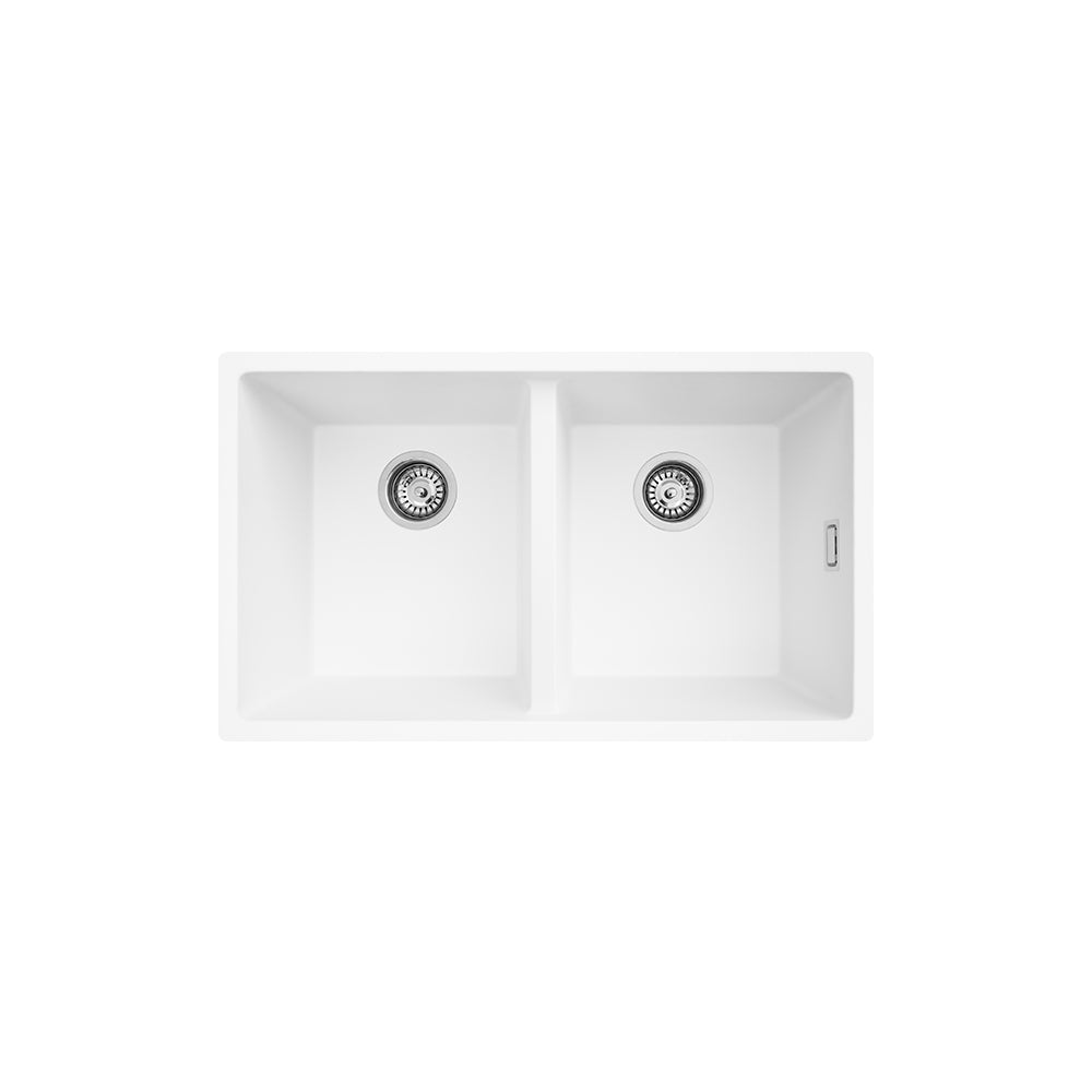 Kuro Granite 29L/29L Double Bowl Kitchen Sink, Matte White