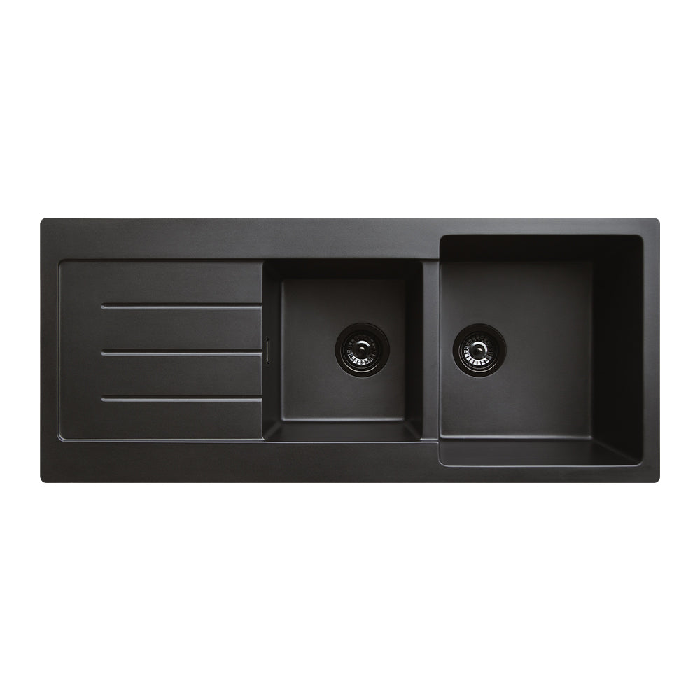 Kuro Granite 29L/19L Double Kitchen Sink with Drainer, Matte Black
