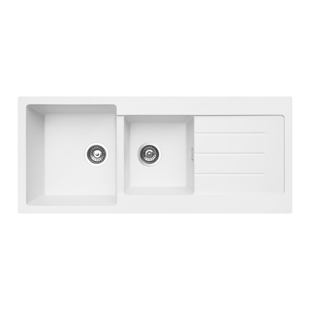 Kuro Granite 29L/19L Double Kitchen Sink with Drainer, Matte White