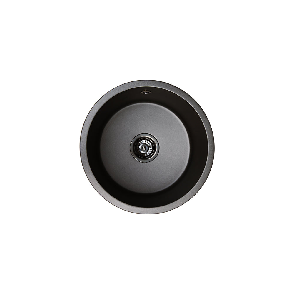 Kuro Granite 25L Round Single Bowl Kitchen Sink, Matte Black