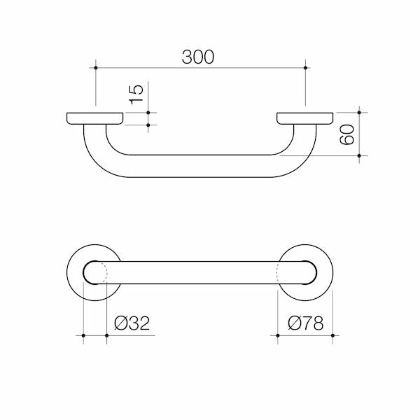 Caroma HomeCare Conventional Grab Rail 300 Straight - Polished Stainless Steel