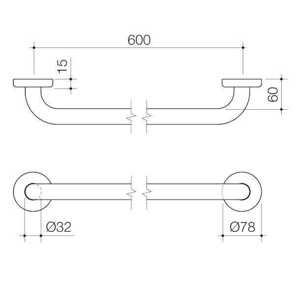 Caroma HomeCare Conventional Grab Rail 600 Straight - Polished Stainless Steel
