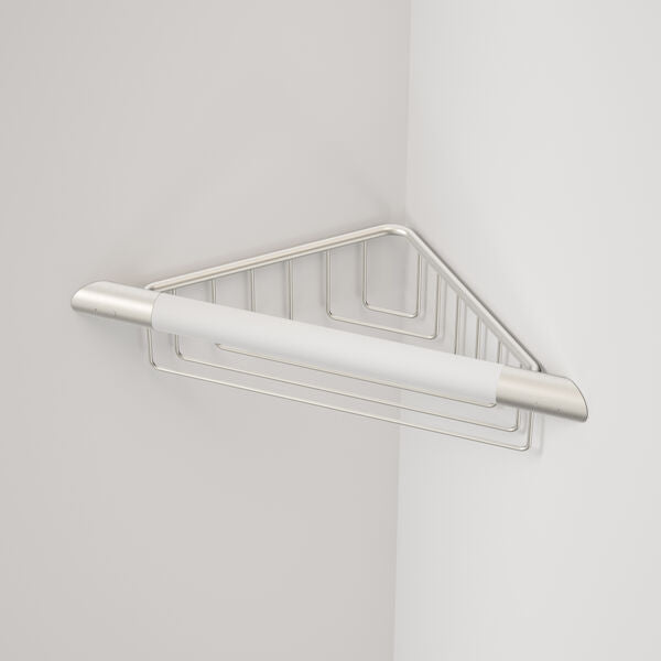Caroma Caroma Opal® Support Corner Shower Support Rail with Basket  Brushed Nickel/White