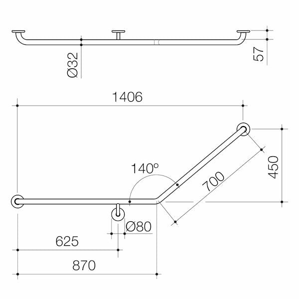 Caroma Care Support Grab Rail - 140 Degree Angled 870x700 RH