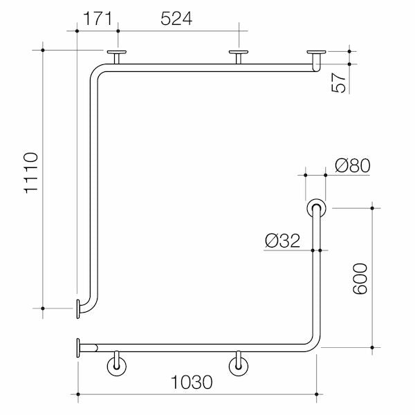 Caroma Care Support Grab Rail - 90 Degree Angled 1110x1030x600 RH