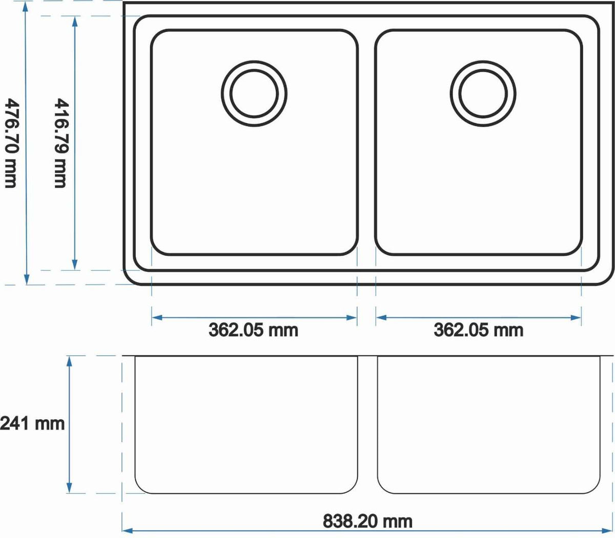 White Kitchen Sink Granite Stone Under Mount Double Bowls | 838 x 476 x 241 mm