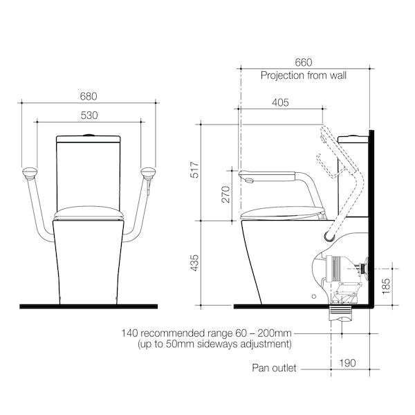 Caroma Care 660 Cleanflush Wall Faced Close Coupled Easy Height BE Suite with Armrests and Caravelle Double Flap Seat - with GERMGARD®