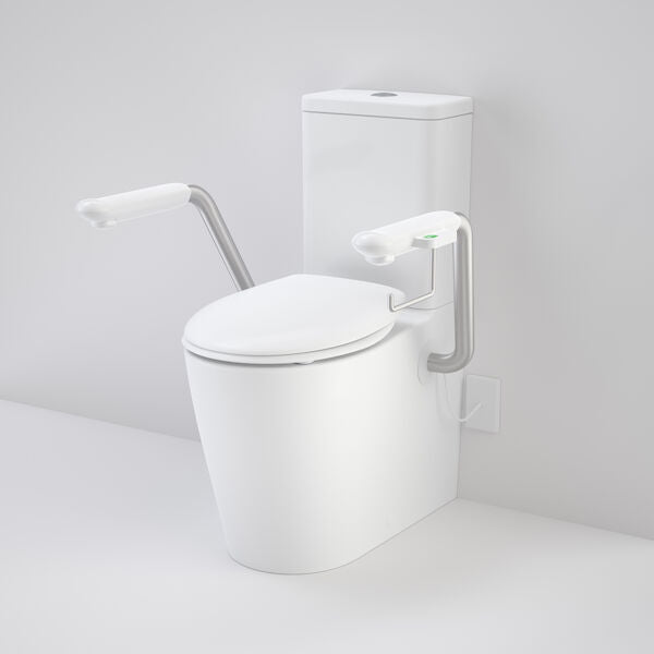 Caroma Care 660 Cleanflush WFCC Easy Height BI Suite with Nurse Call Armrests Left and Caravelle Double Flap Seat
