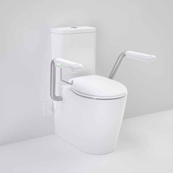 Caroma Care 660 Cleanflush WFCC Easy Height BE Suite with Nurse Call Armrests Right and Caravelle Double Flap Seat