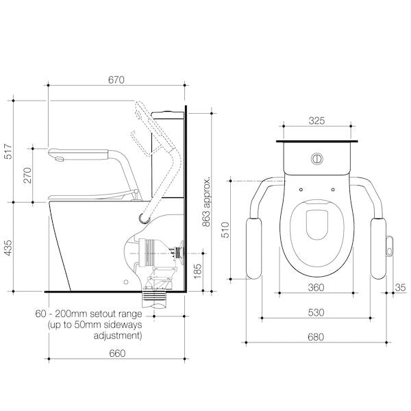 Caroma Care 660 Cleanflush WFCC Easy Height BE Suite with Nurse Call Armrests Left and Caravelle Single Flap Seat - with GERMGARD®