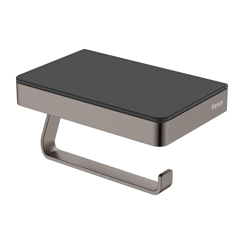 Fienza Tono Toilet Roll Holder with Glass Shelf - Urban Brass