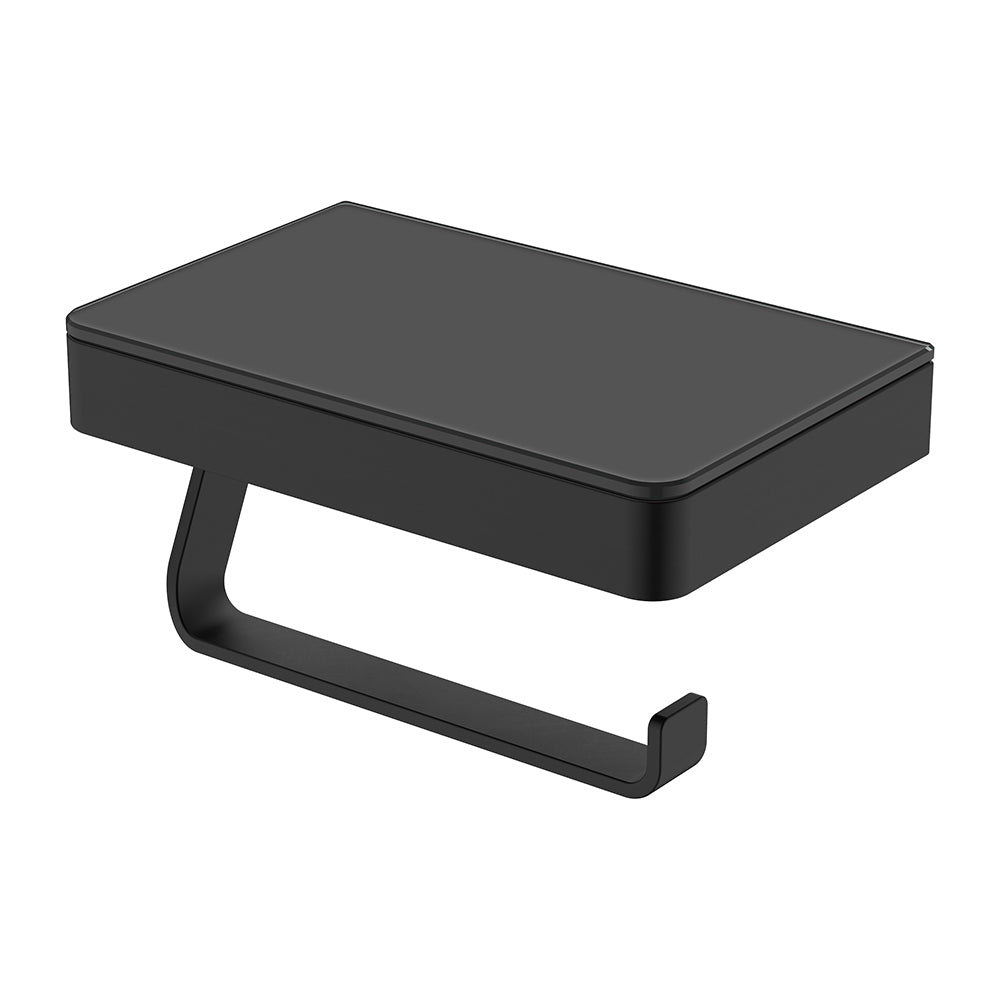 Fienza Tono Toilet Roll Holder with Glass Shelf - Matte Black