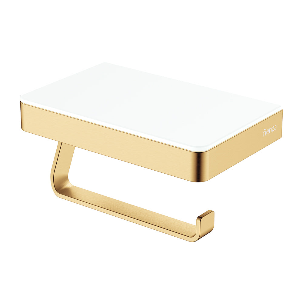 Fienza Tono Toilet Roll Holder with Glass Shelf - Urban Brass