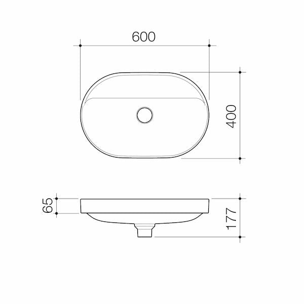 Caroma Liano II 600mm Pill Inset Basin with Tap Landing (0 Tap Hole) 