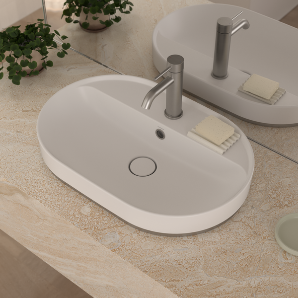 Caroma Liano II 600mm Pill Inset Basin with Tap Landing (0 Tap Hole)  (with Overflow)