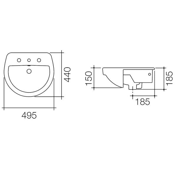Caroma Cosmo Semi Recessed Basin 1TH