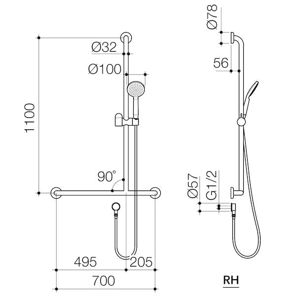 Caroma Care Support Shower Set with Inverted T Rail - RH