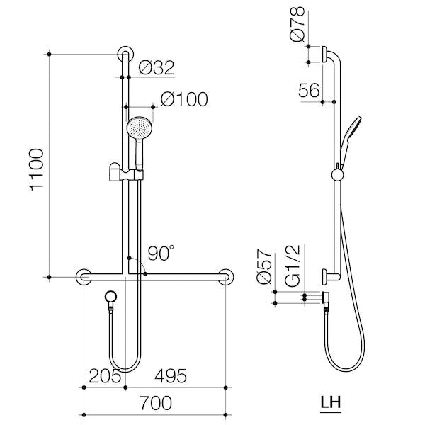 Caroma Care Support Shower Set with Inverted T Rail - RH