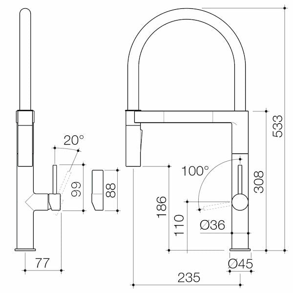 Caroma Liano II Pull Down Sink Mixer with Dual Spray - Lead Free