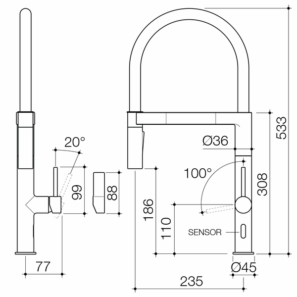 Caroma Liano II Pull Down Sensor Sink Mixer with Dual Spray - Lead Free