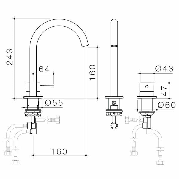 Caroma Liano II Hob Basin Mixer Set 160mm - Lead Free
