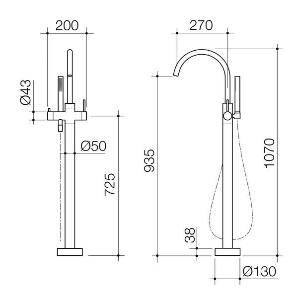Caroma Liano II Freestanding Bath Filler with Hand Shower - Trim Kit