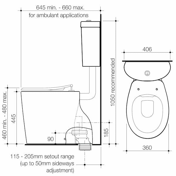 Caroma Care 610 Cleanflush Connector P Trap Suite with Caravelle Single Flap Seat