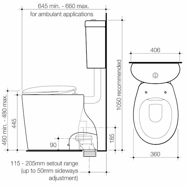 Caroma Care 610 Cleanflush Connector S Trap Suite with Caravelle Double Flap Seat
