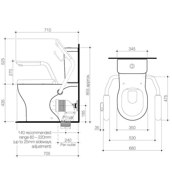 Caroma Opal® Cleanflush Easy Height WFCC Suite with Double Flap Seat and Nurse Call Armrest Right