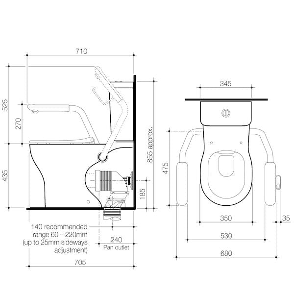 Caroma Opal® Cleanflush Easy Height Wall Faced Close Coupled Suite with Single Flap Seat and Nurse Call Armrest Left