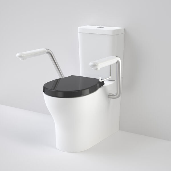 Caroma Caroma Opal® Cleanflush Easy Height Wall Faced Close Coupled Suite with Double Flap Seat Black and Armrest