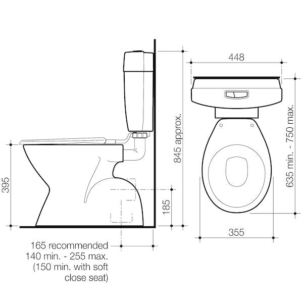Caroma Slimline Concorde Connector Suite - S Trap, Std Seat