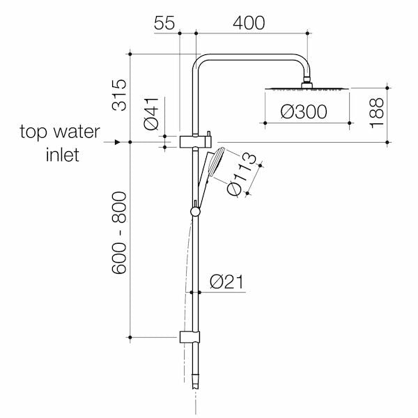 Caroma Urbane® II Rail Shower with 300mm Overhead