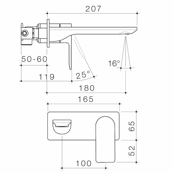 Caroma Urbane® II 180mm Wall Basin / Bath Mixer - Rectangular Cover Plate Sales Kit - LF