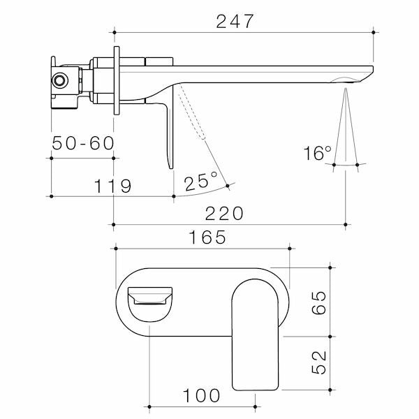 Caroma Urbane® II 220mm Wall Basin / Bath Mixer - Round Cover Plate - Sales Kit - LF