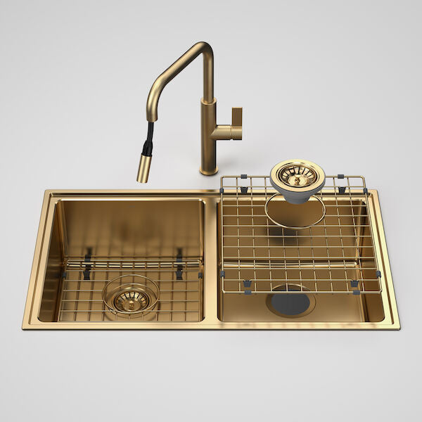 Caroma Urbane® II Double Bowl Sink with Caroma Urbane® II Pull Out Sink Mixer