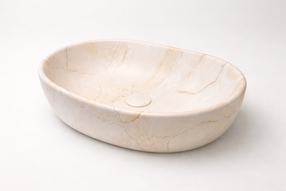 Serra-48 Above Counter Ceramic Basin – Matte Stone Marble Look