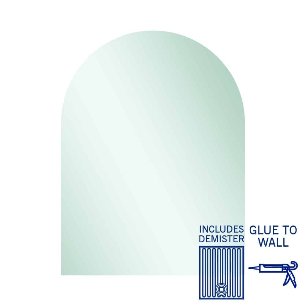Aspen Polished Edge Arch Mirror Glue-to-Wall and Demister