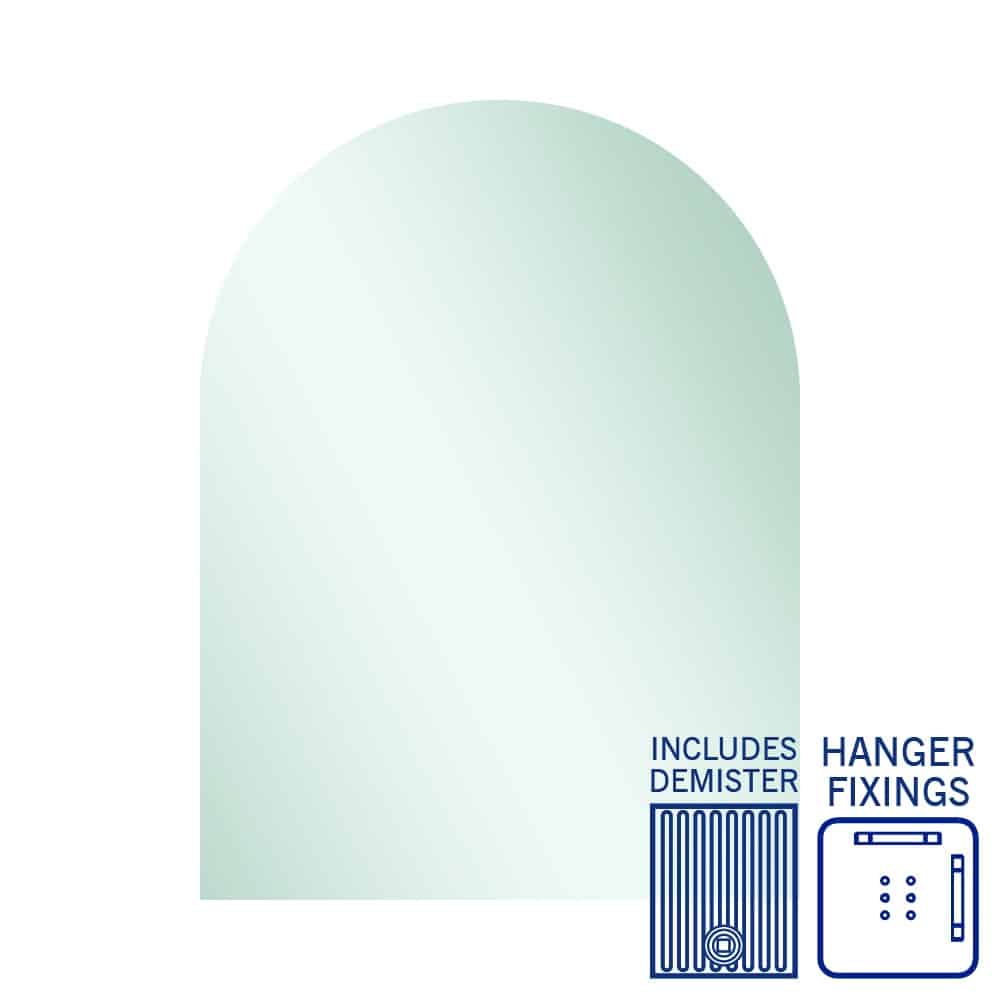 Aspen Polished Edge Arch Mirror with Hangers and Demister