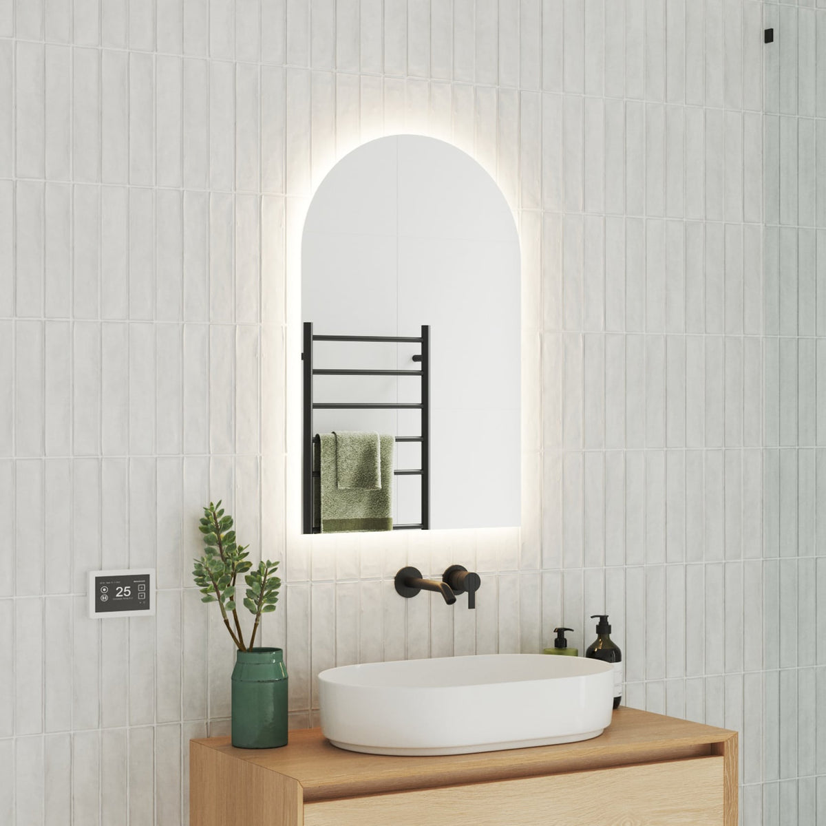 Backlit Arch Shape Mirror with Cool Light - Includes Mirror Demister